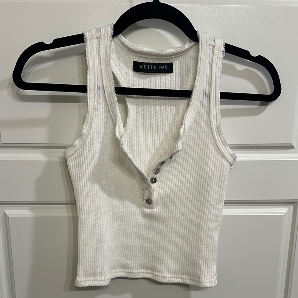 White Fox Boutique White Ribbed Crop Tank Top
